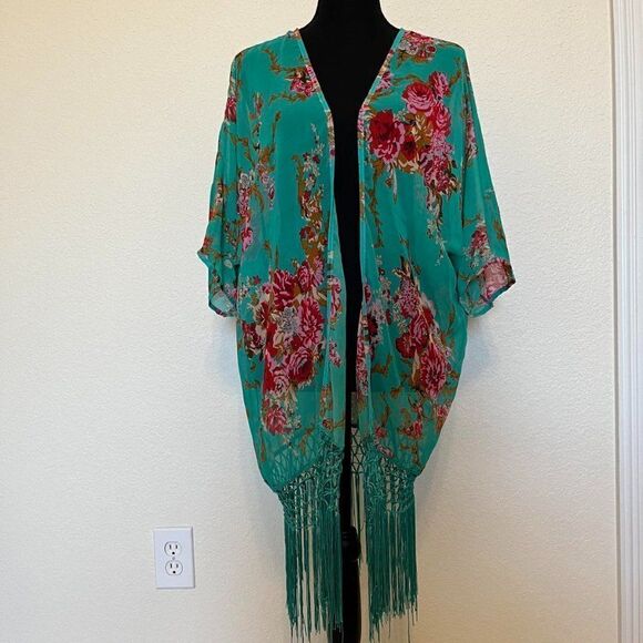 Beach Cover up Women Kimono Cardigan Vintage Floral Print - Picture 2 of 10
